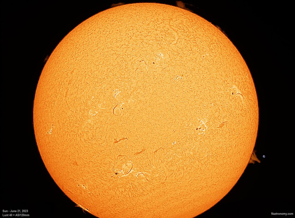 Sun on June 21, 2023 with Huge Prominence and Earth for Scale