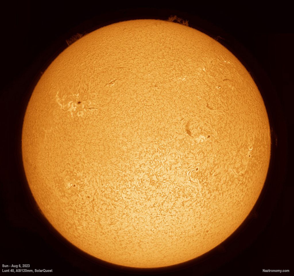 Hydrogen Alpha sun on Aug 6, 2023