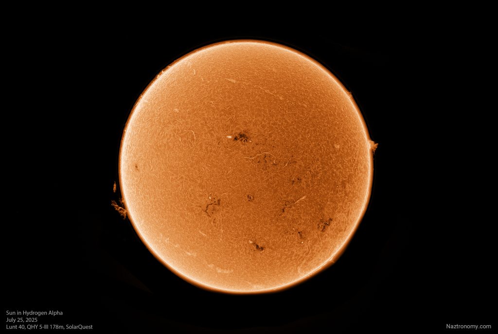H-alpha Sun with Detached Prominence on July 25, 2025
