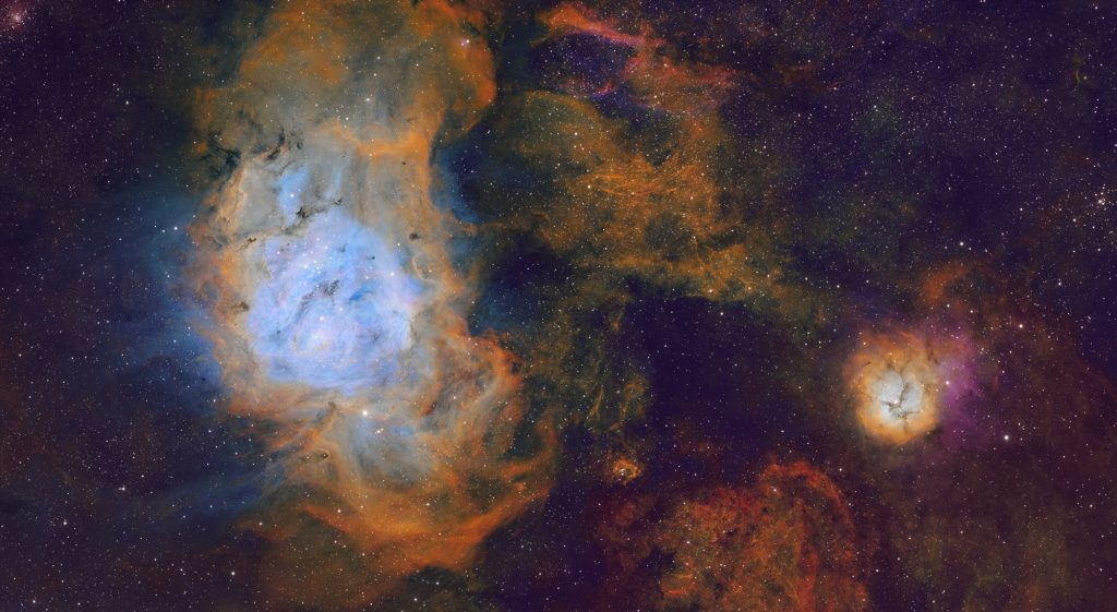 Trifid and Lagoon Nebulae Mosaic from Death Valley